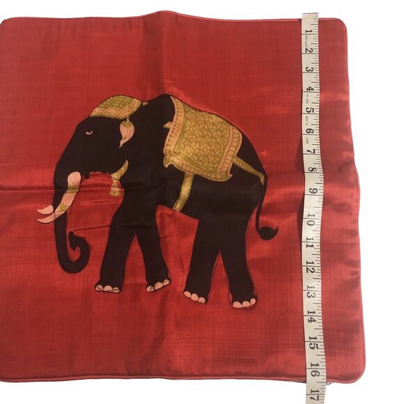 Indian Elephant Cushion Pillow Cover Orange Silk 16” Square - Picture 6 of 6